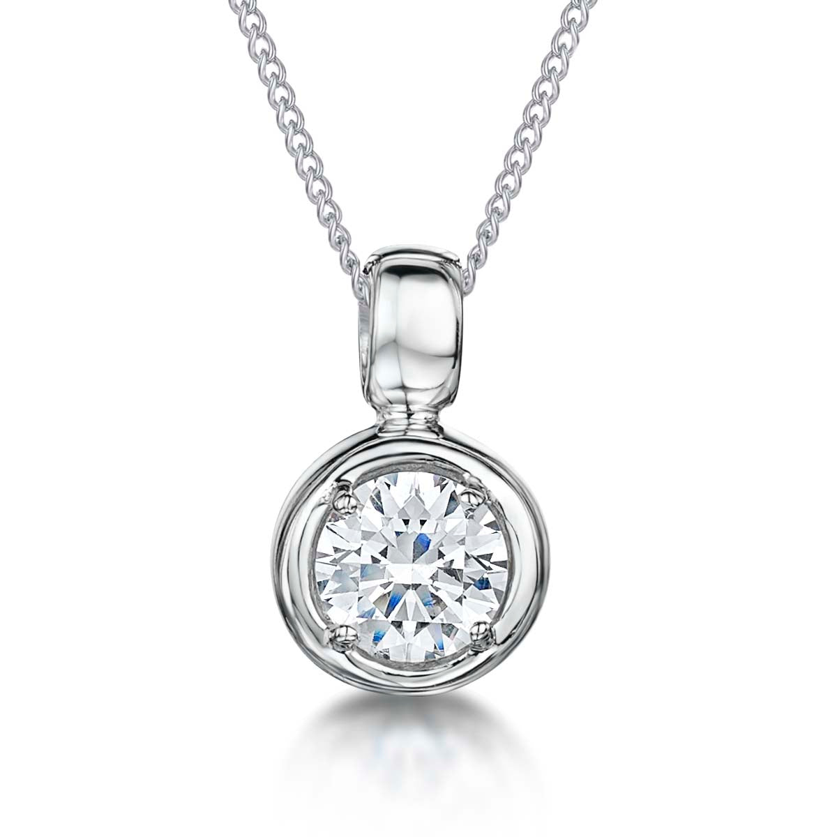 Sterling Silver 1 Carat Rub Over Cubic Zirconia Pendant