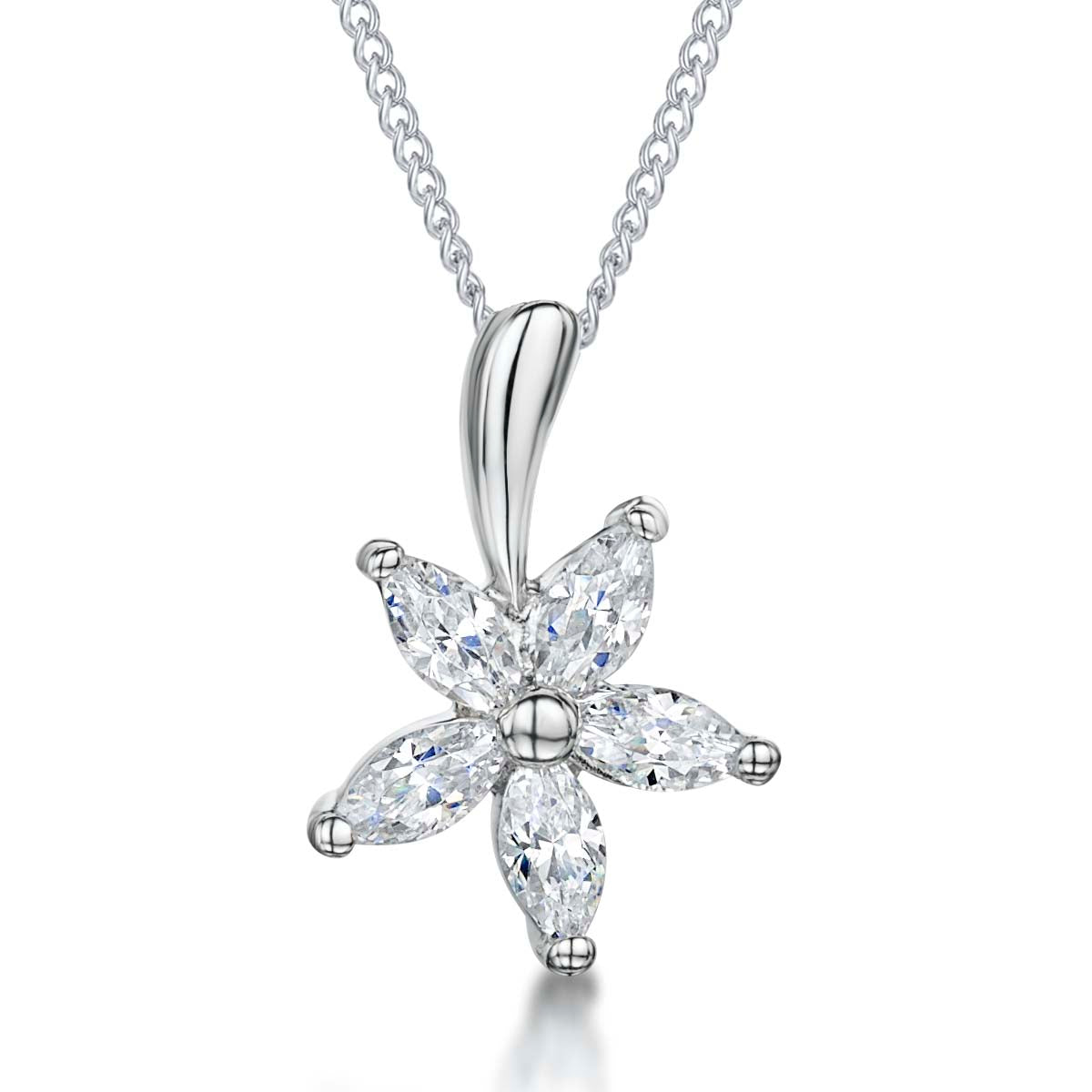 Sterling Silver Five Petal Flower Pendant