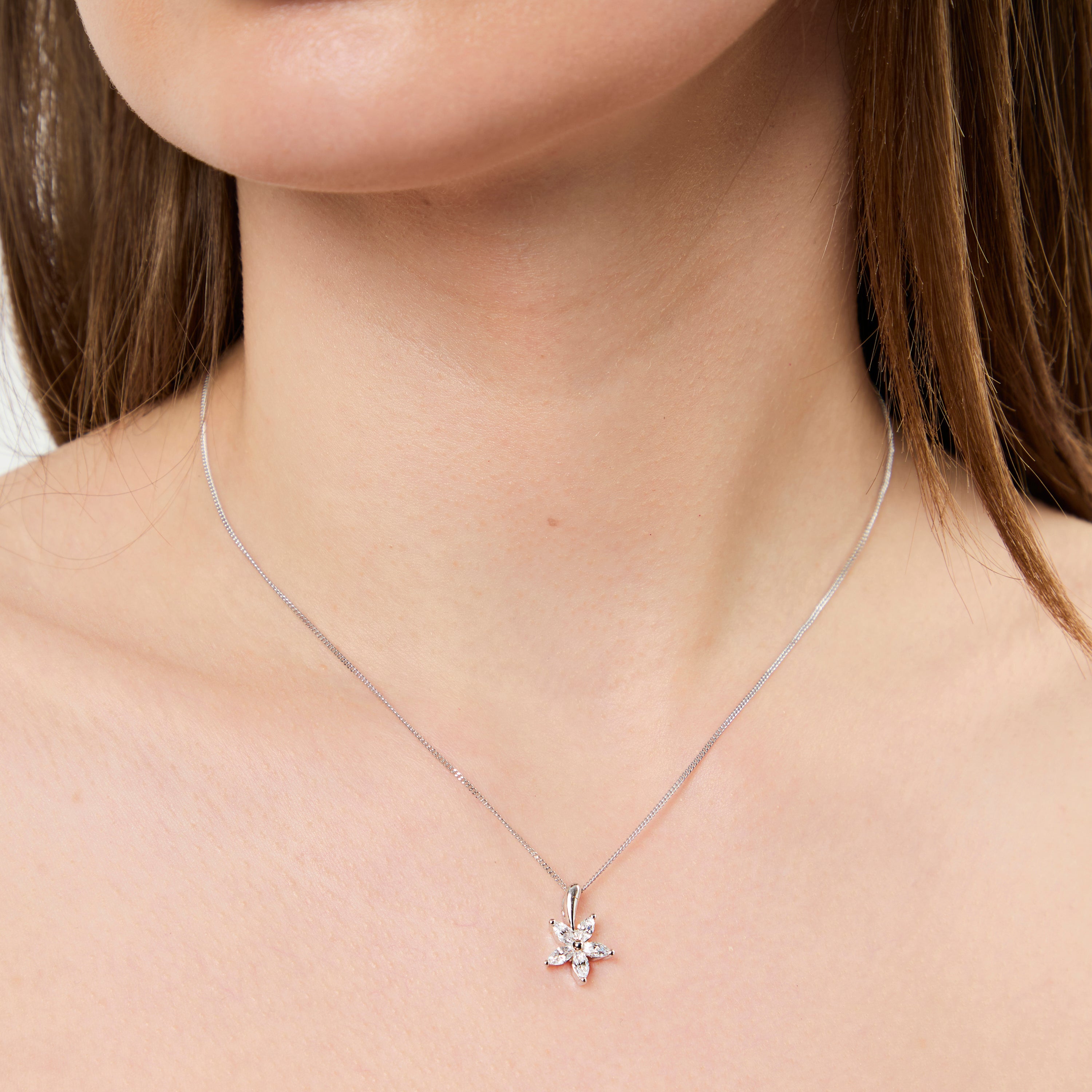 Sterling Silver Five Petal Flower Pendant