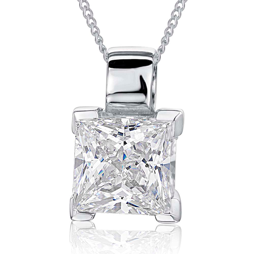 Sterling Silver 2 Carat  Square Cubic Zirconia  Pendant