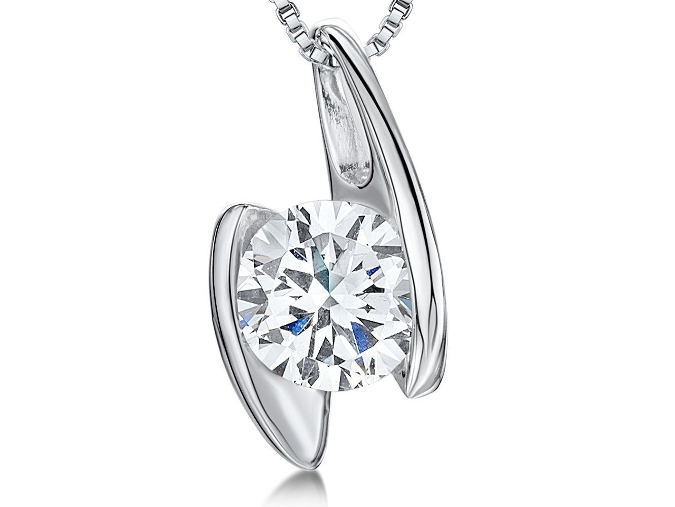 Sterling Silver 2 Carat Solitaire  Offset Pendant