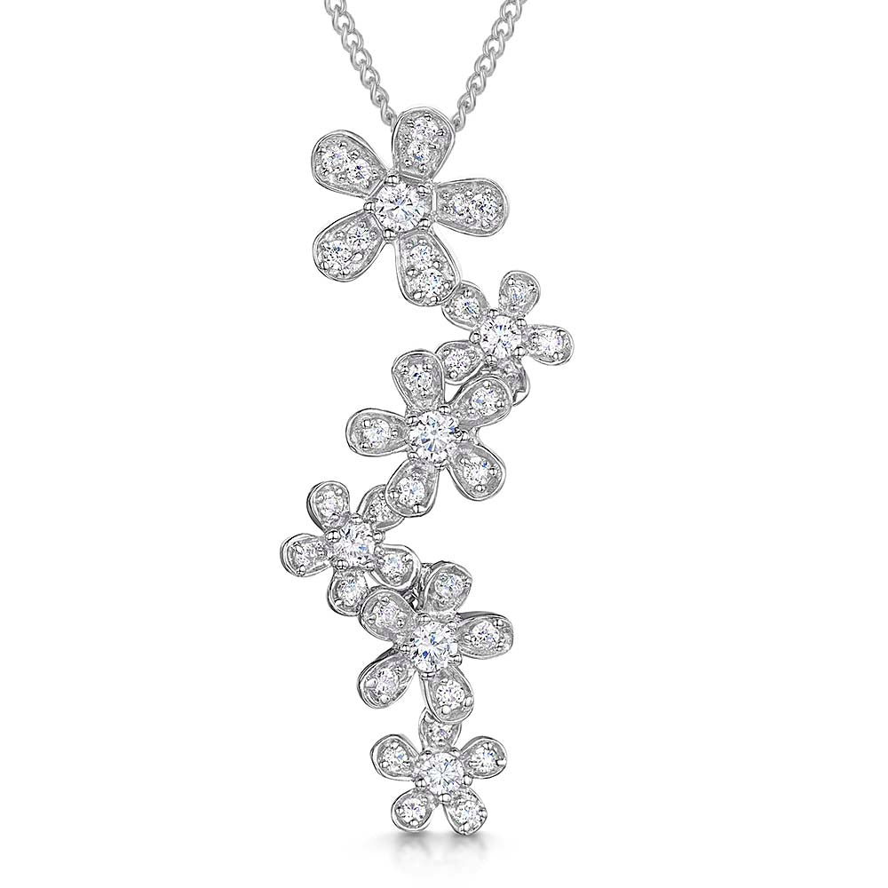 Sterling Silver  Six Flower Drop Pendant