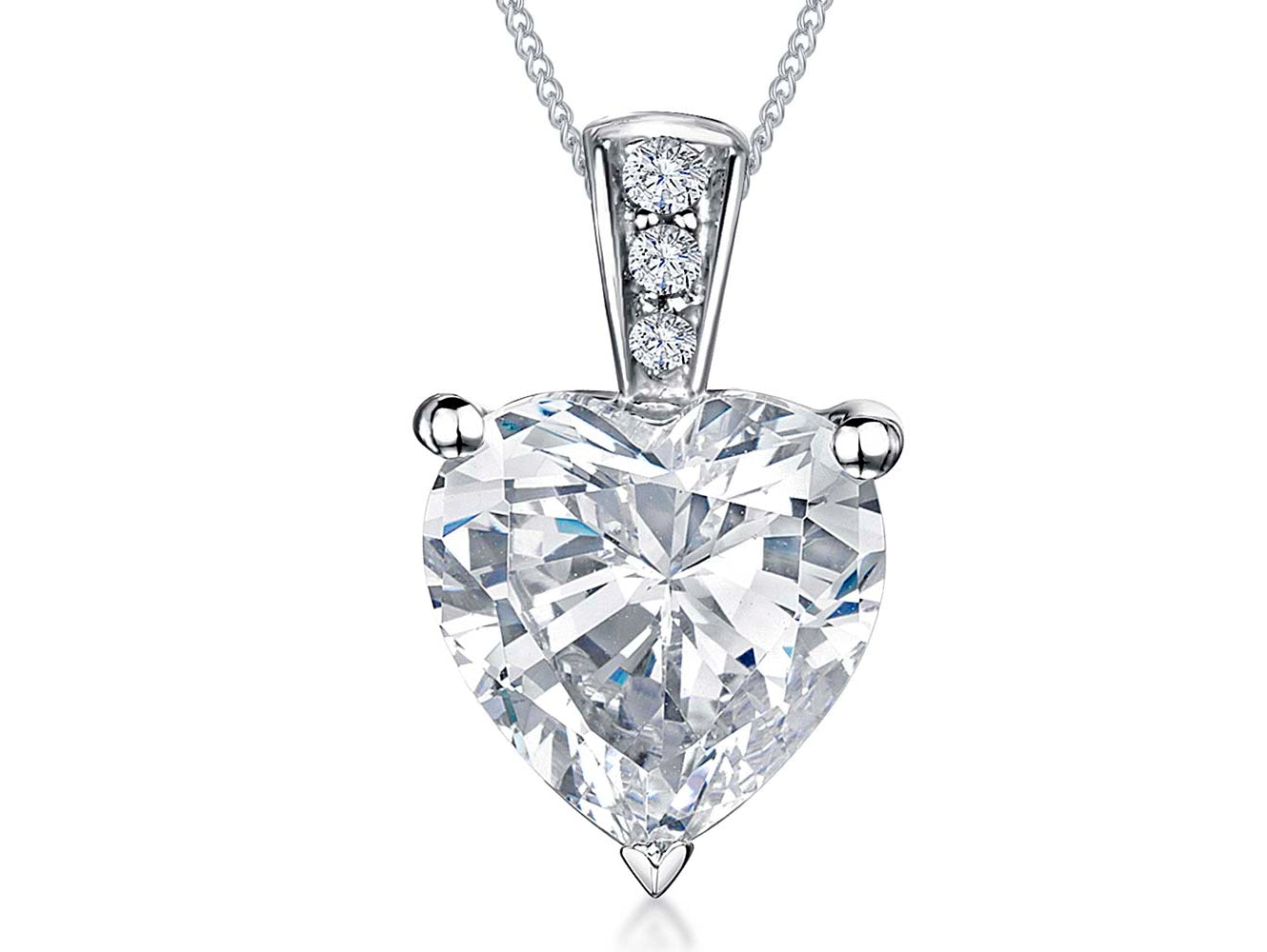 Sterling Silver Cubic Zirconia Solitaire  Heart Pendant