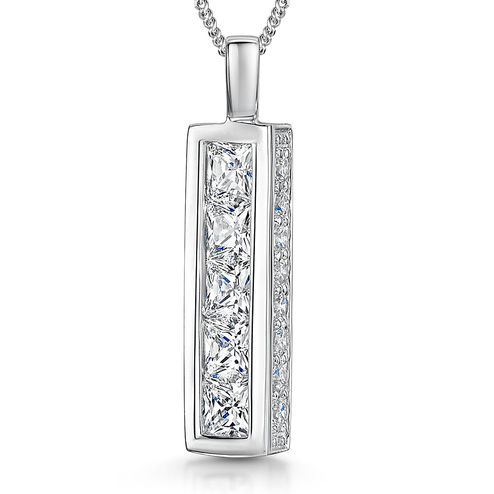Sterling Silver Triangular Prism Pendant, Set With Princess Cut & Pave Cubic Zirconias