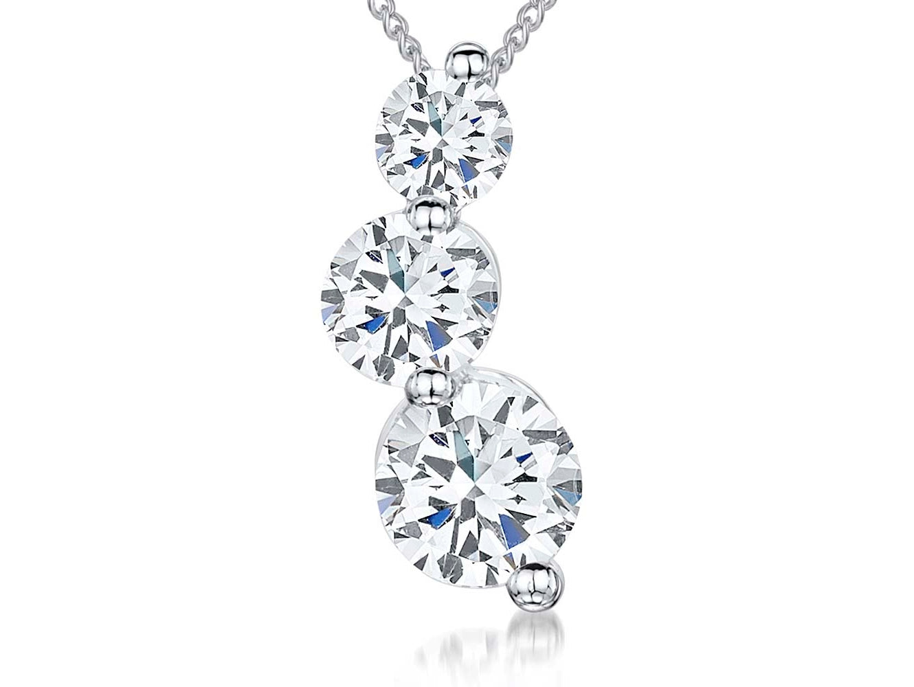Sterling Silver Three Stone Drop Cubic Pendant