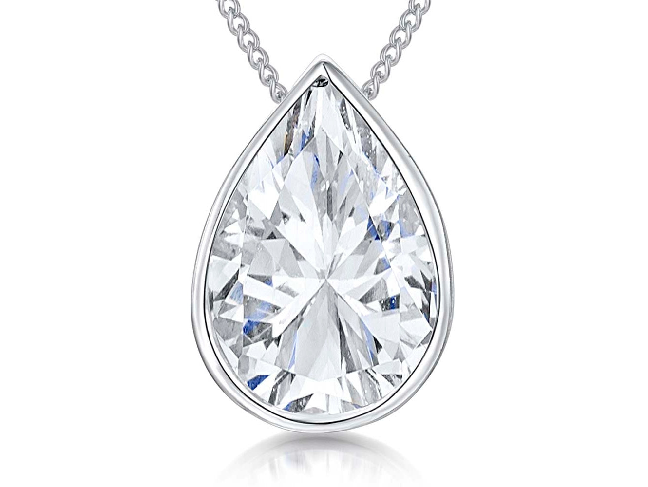 Sterling Silver Teardrop Rubover Cubic Zirconia Pendant