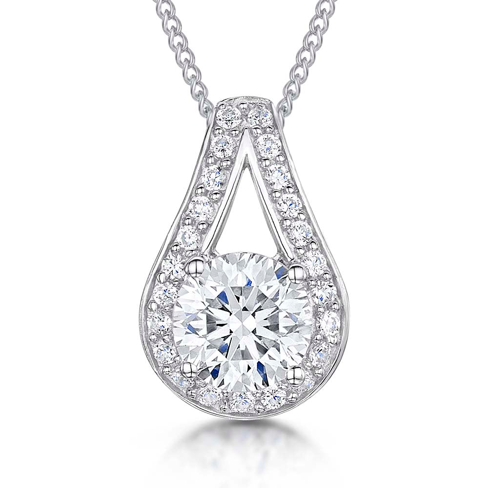 Sterling Silver Open Teardrop  Zirconia Pendant