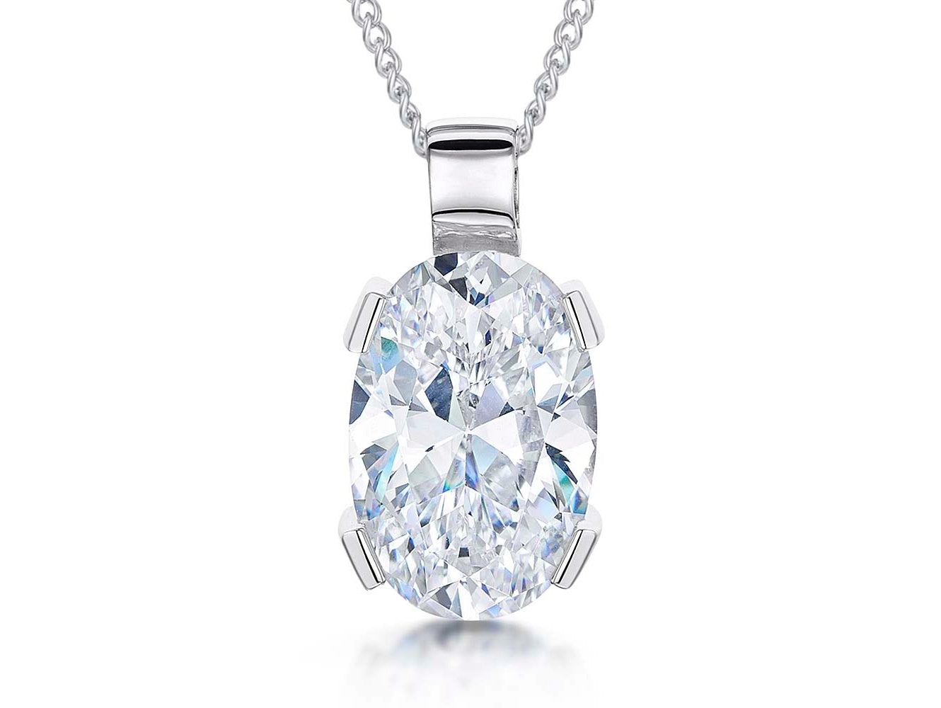 Sterling Silver Large Oval Cubic Zirconia  Pendant