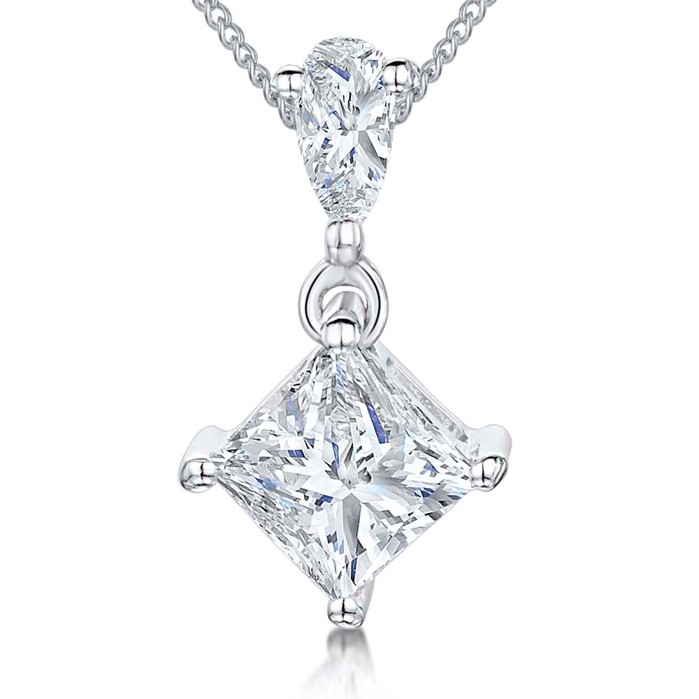 Sterling Silver Offset Square Cubic Zirconia Pendant