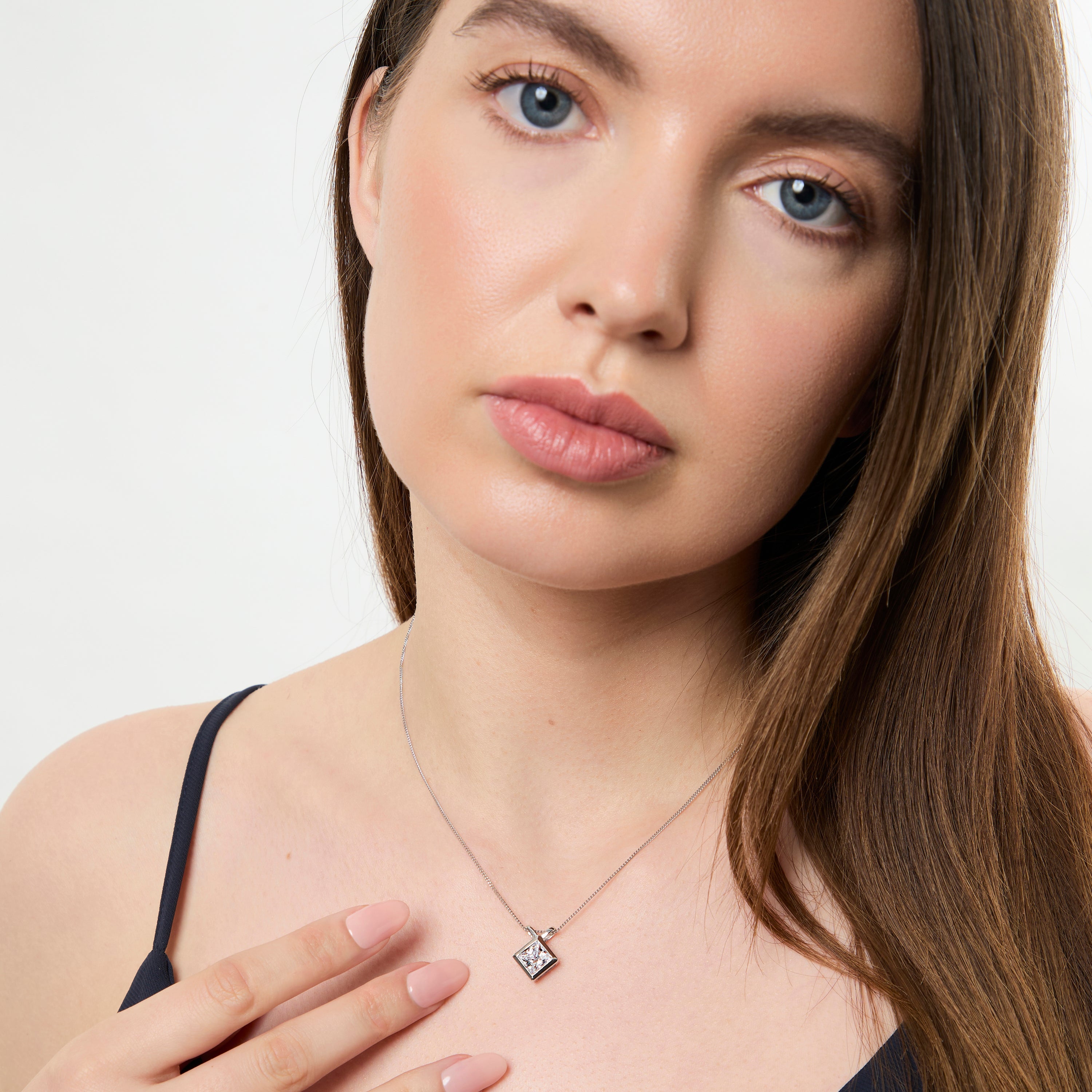 Sterling Silver Square Solitaire Bow Bale Pendant