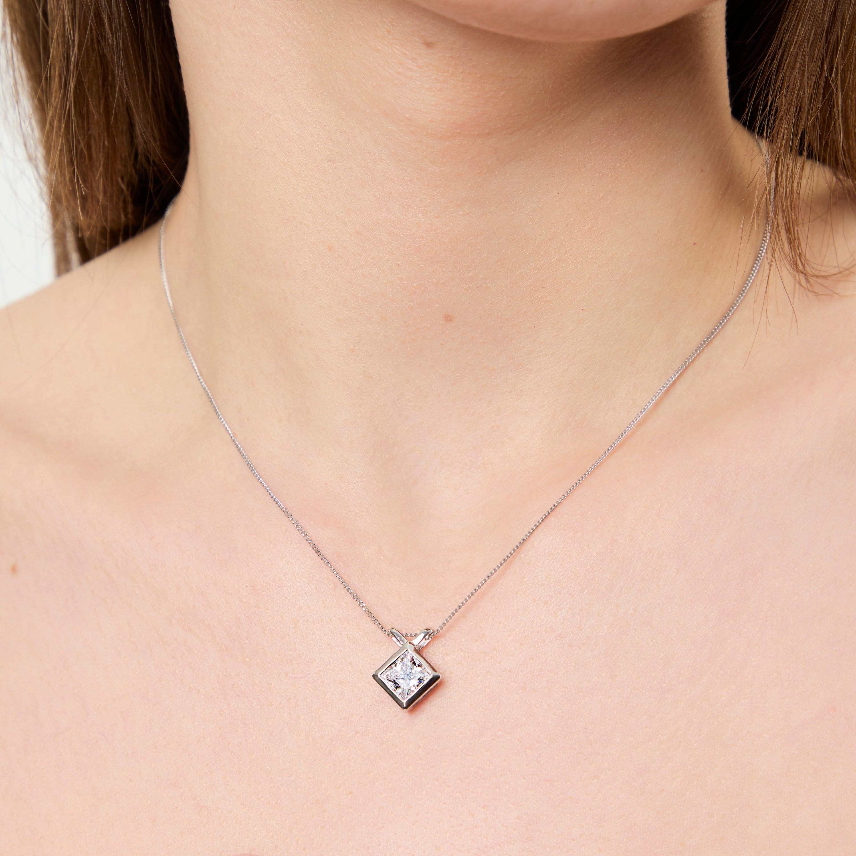 Sterling Silver Square Solitaire Bow Bale Pendant