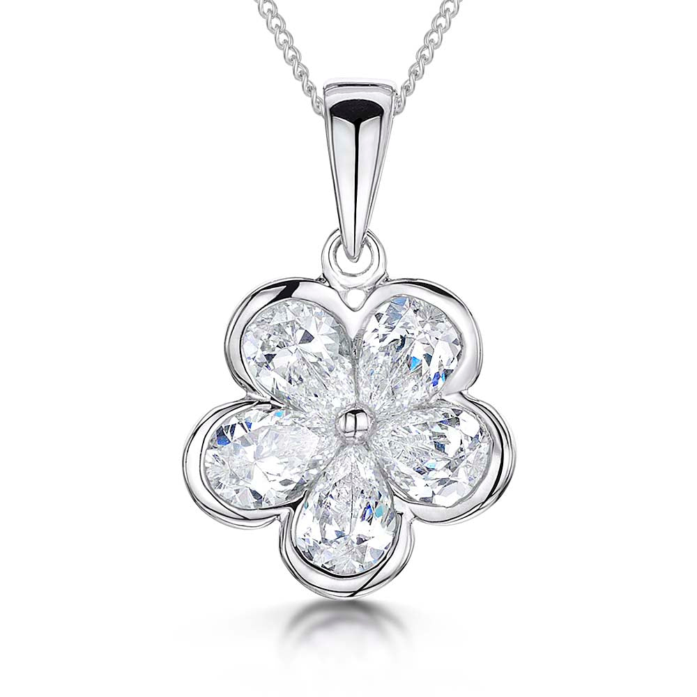Sterling Silver Five Petal Flower Pendant