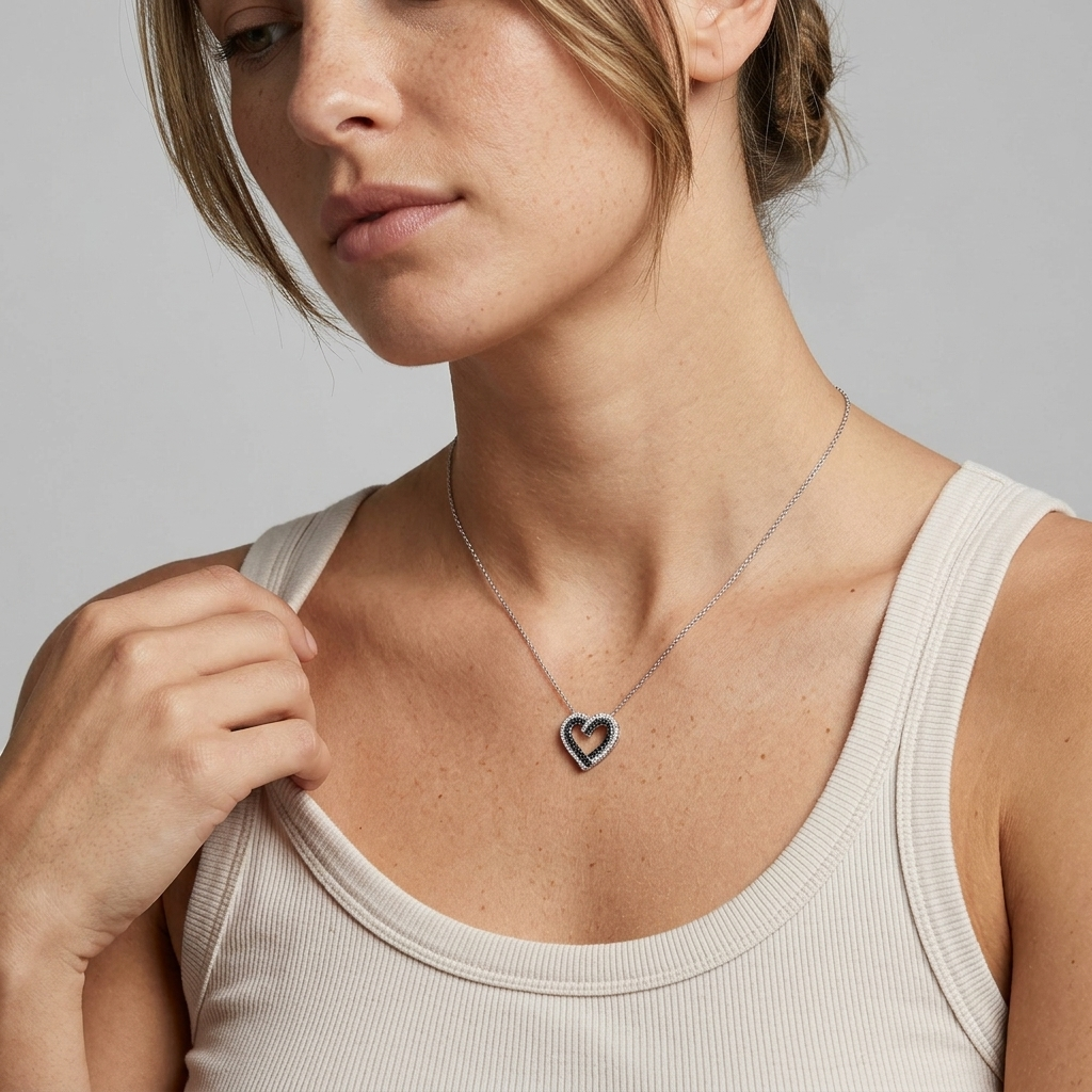 Sterling Silver Black And White  Cubic Zirconia Pendant