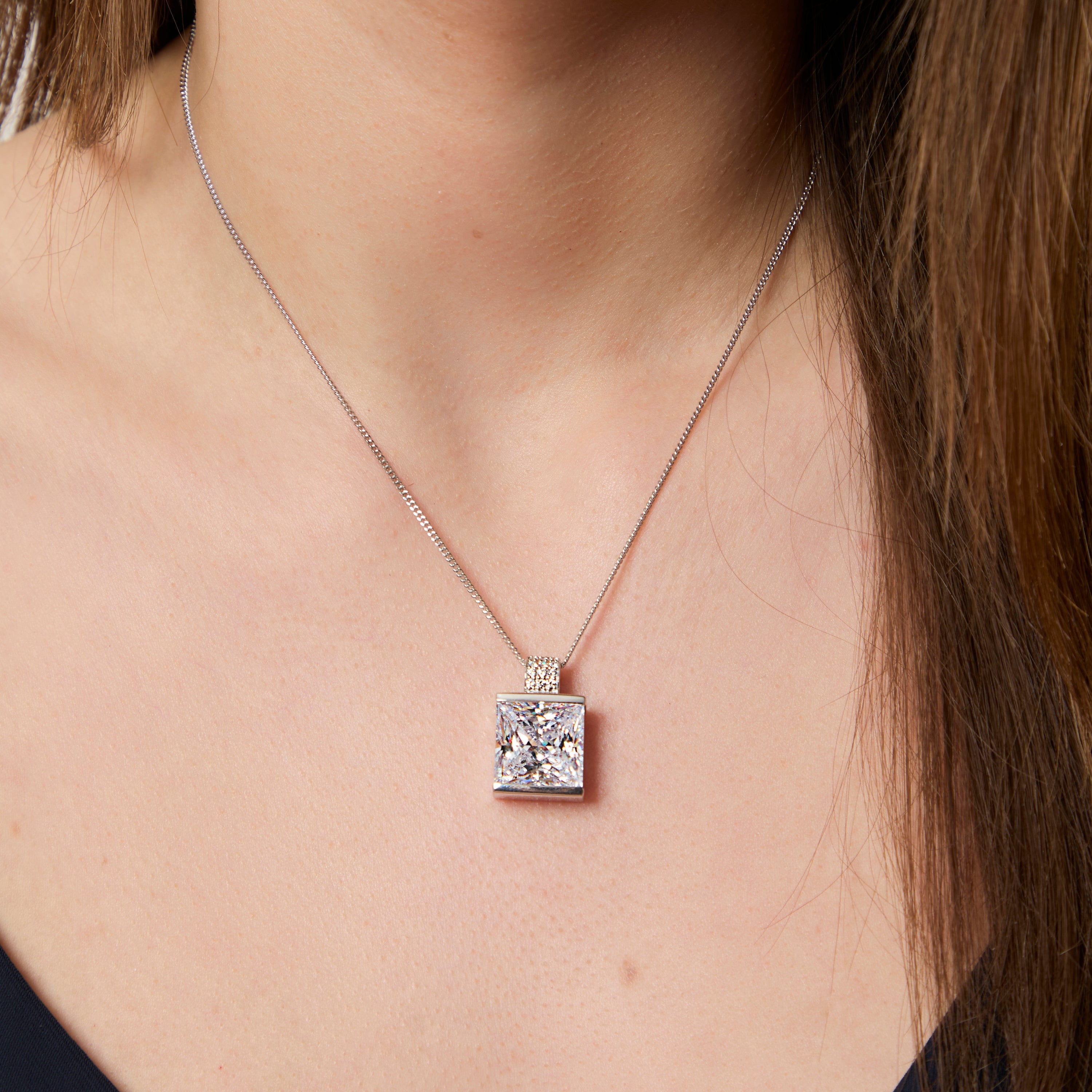 Sterling Silver Large 10ct Square Cubic Zirconia Pendant