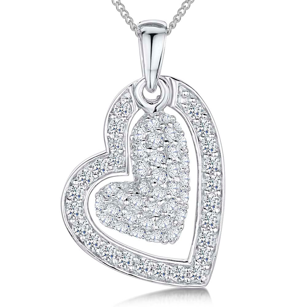 Sterling Silver Black White Open Heart Pendant