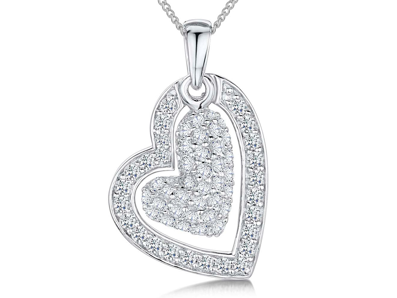 Sterling Silver Black White Open Heart Pendant