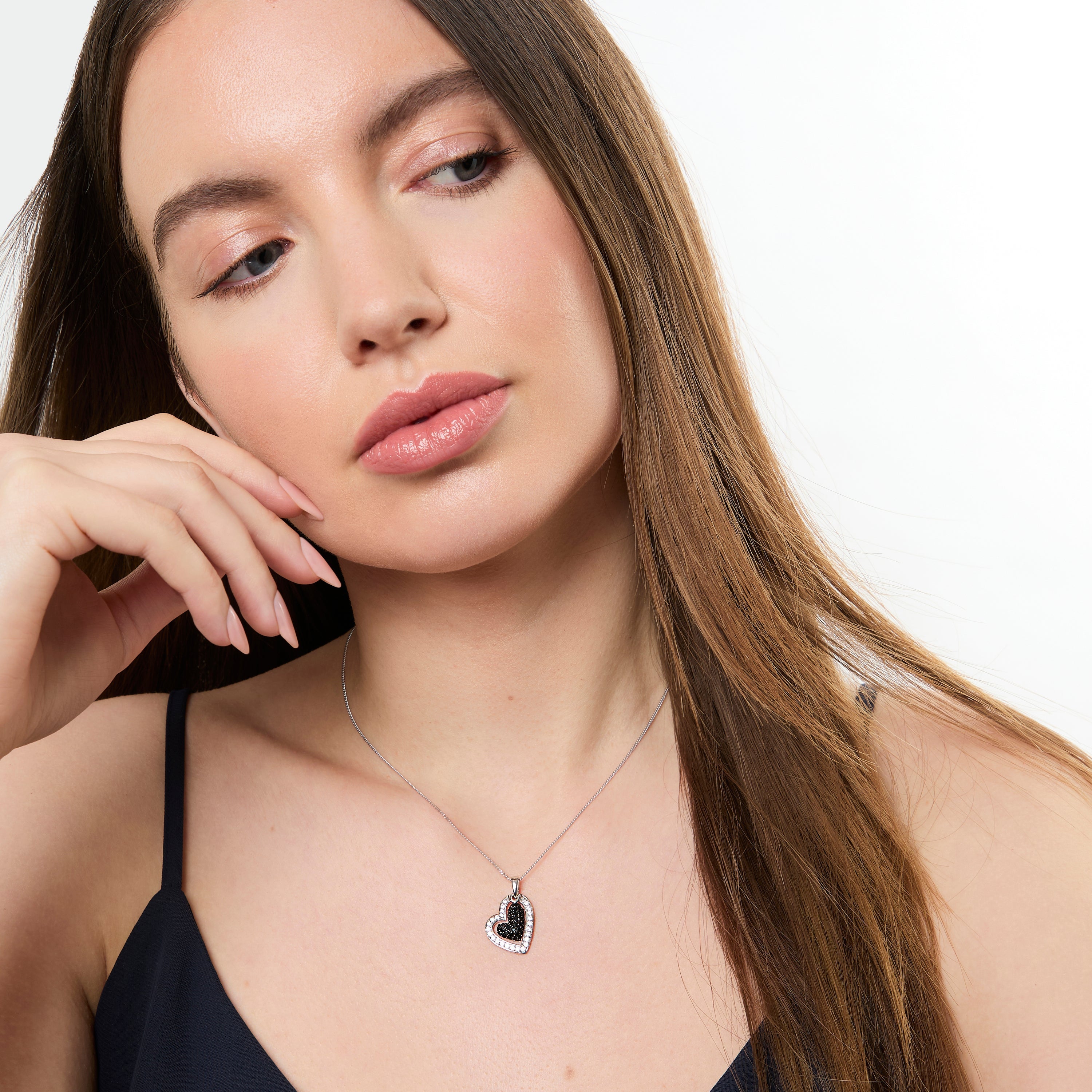 Sterling Silver Black White Open Heart Pendant