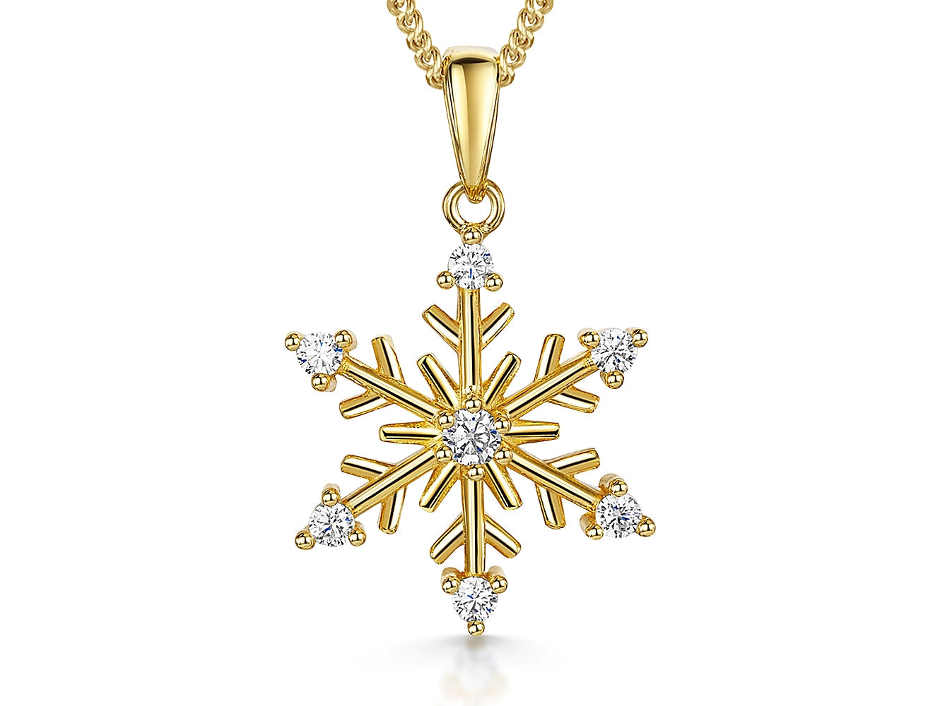 Yellow Gold Snowflake Pendant With Seven Cubic Zirconia Stones