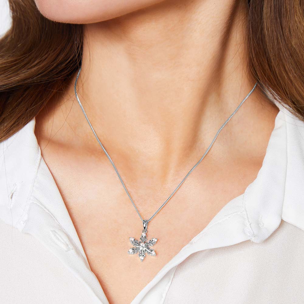 Sterling Silver Cubic Zirconia Snowflake Pendant