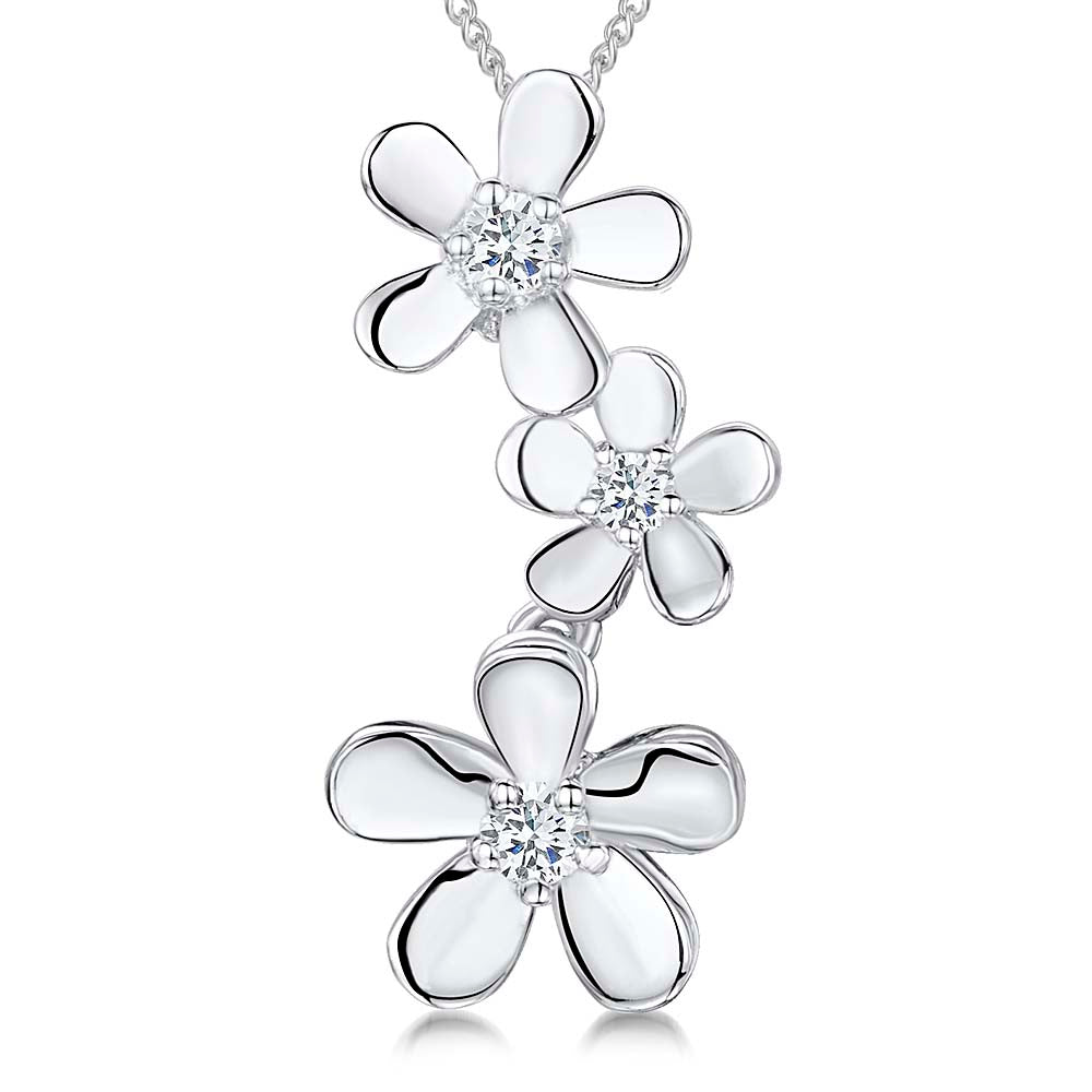 Sterling Silver Three  Polished Petals Drop Pendant