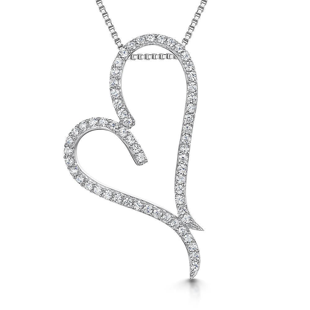 Sterling Silver Offset Curved Heart Necklace