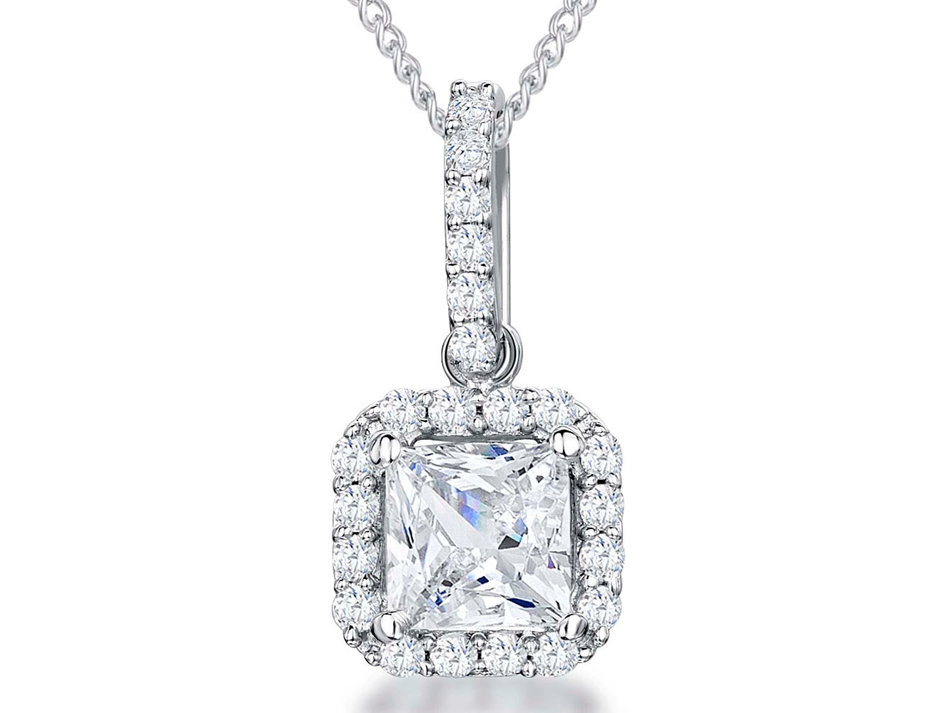 Sterling Silver Halo Pendant With A 1.25 Ct Cubic Zirconia Centre Stone