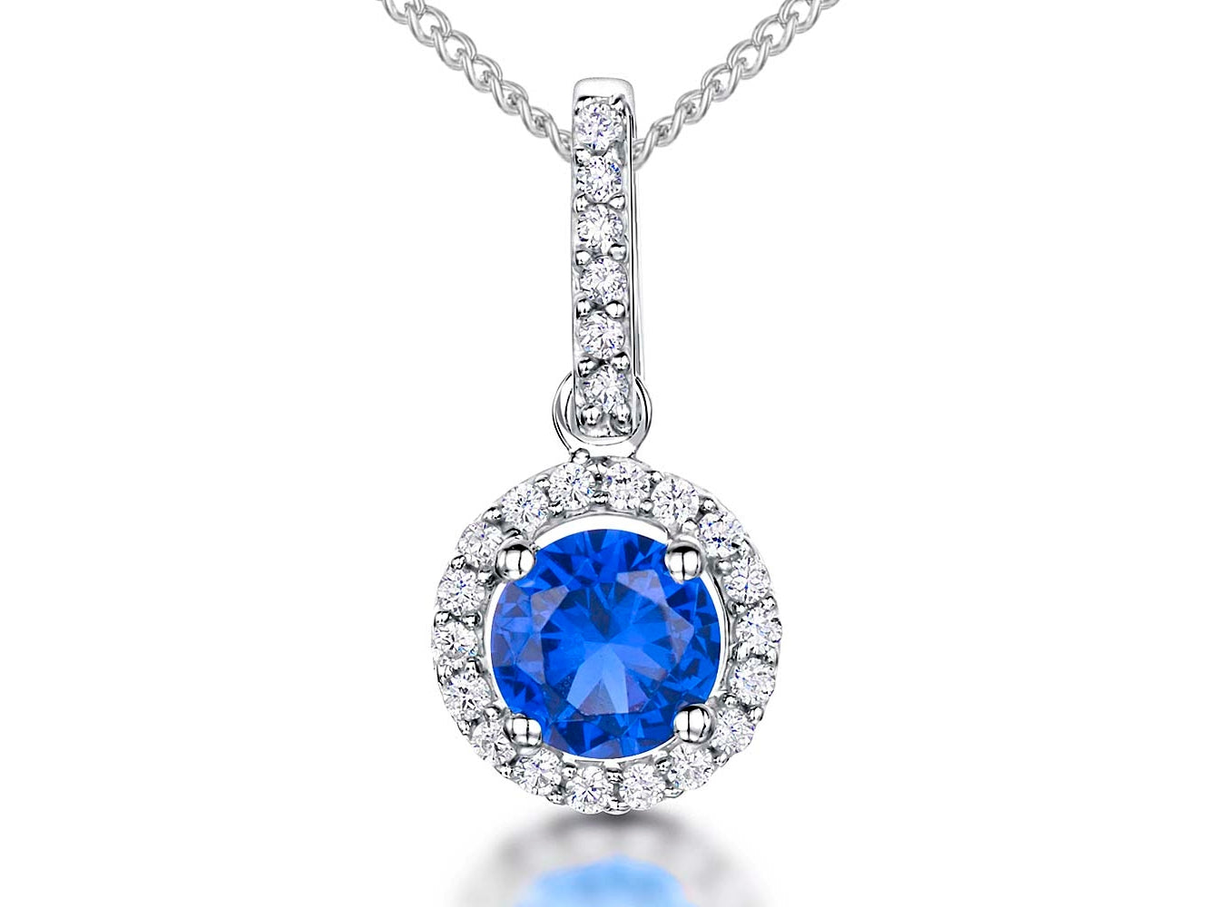 Sterling Silver Sapphire  Blue Halo Necklace
