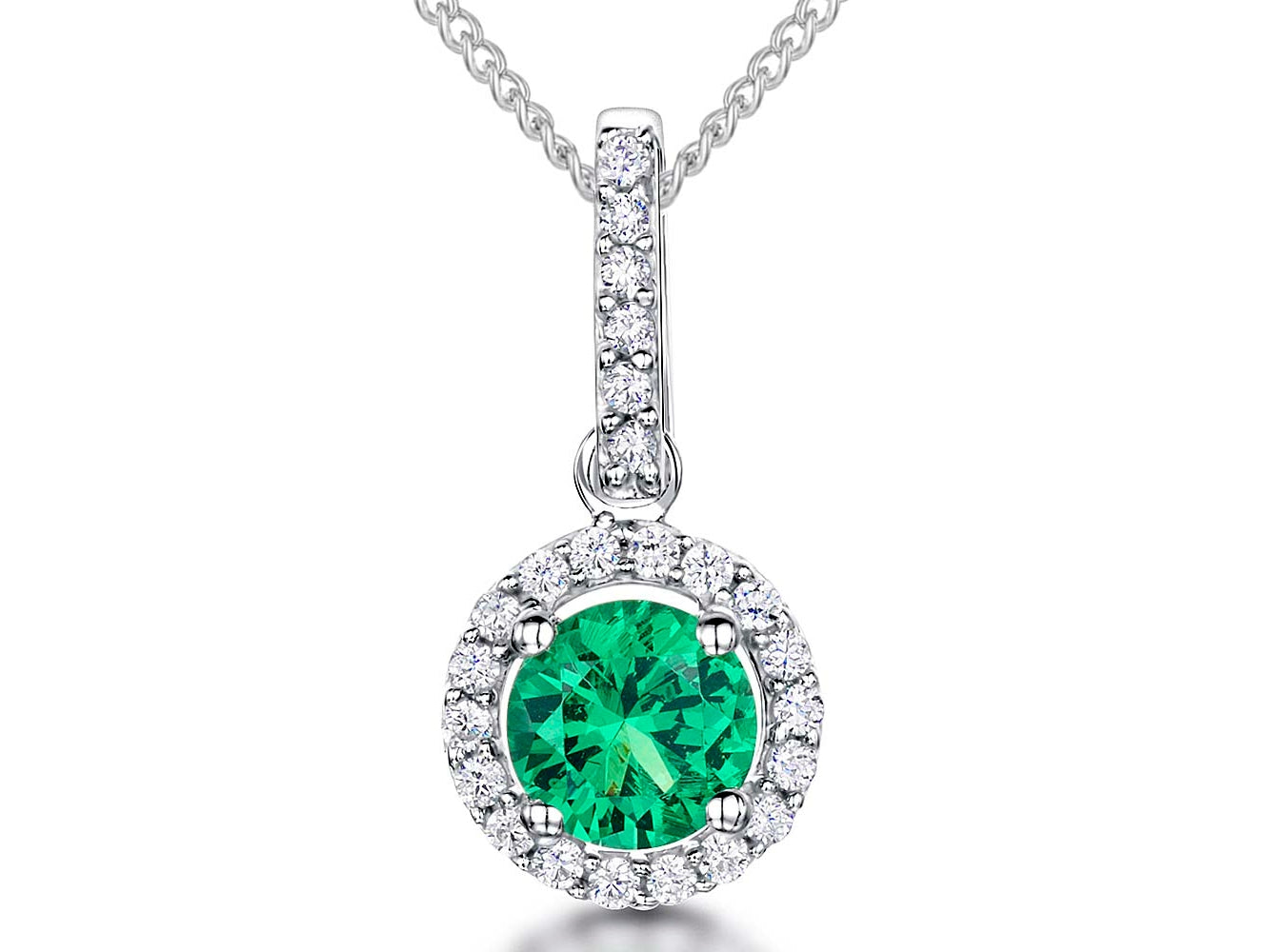 Sterling Silver Emerald Green  Halo Necklace