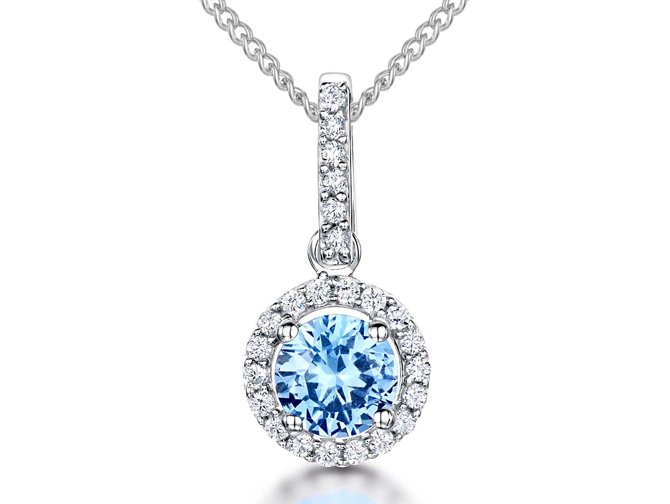 Sterling Silver Sky Blue Halo Necklace