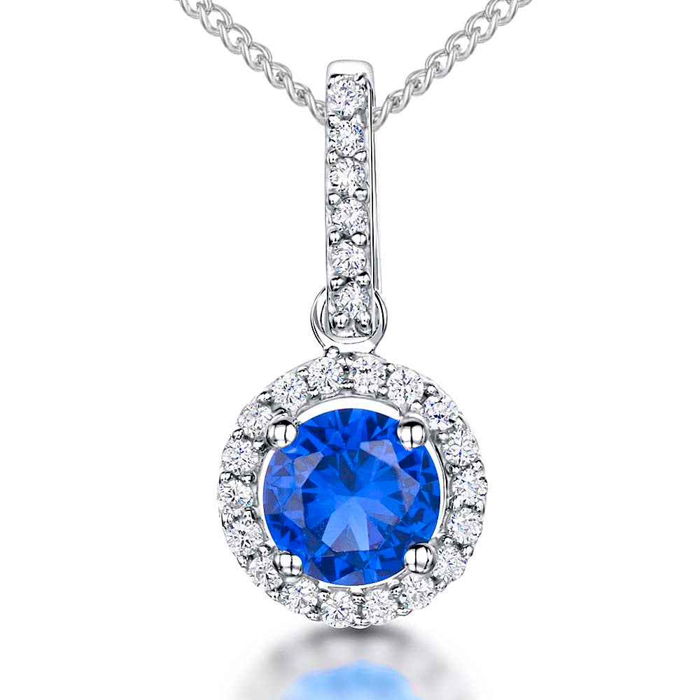 Sterling Silver Sapphire  Blue Halo Necklace