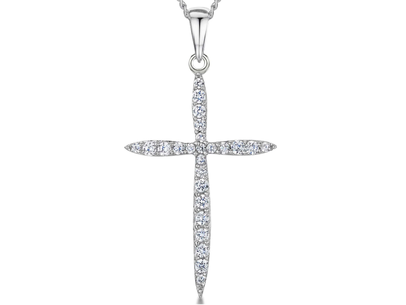 A sterling silver cross pendant encrusted with round white zirconia stones on a chain-JOOLS by Jenny Brown
