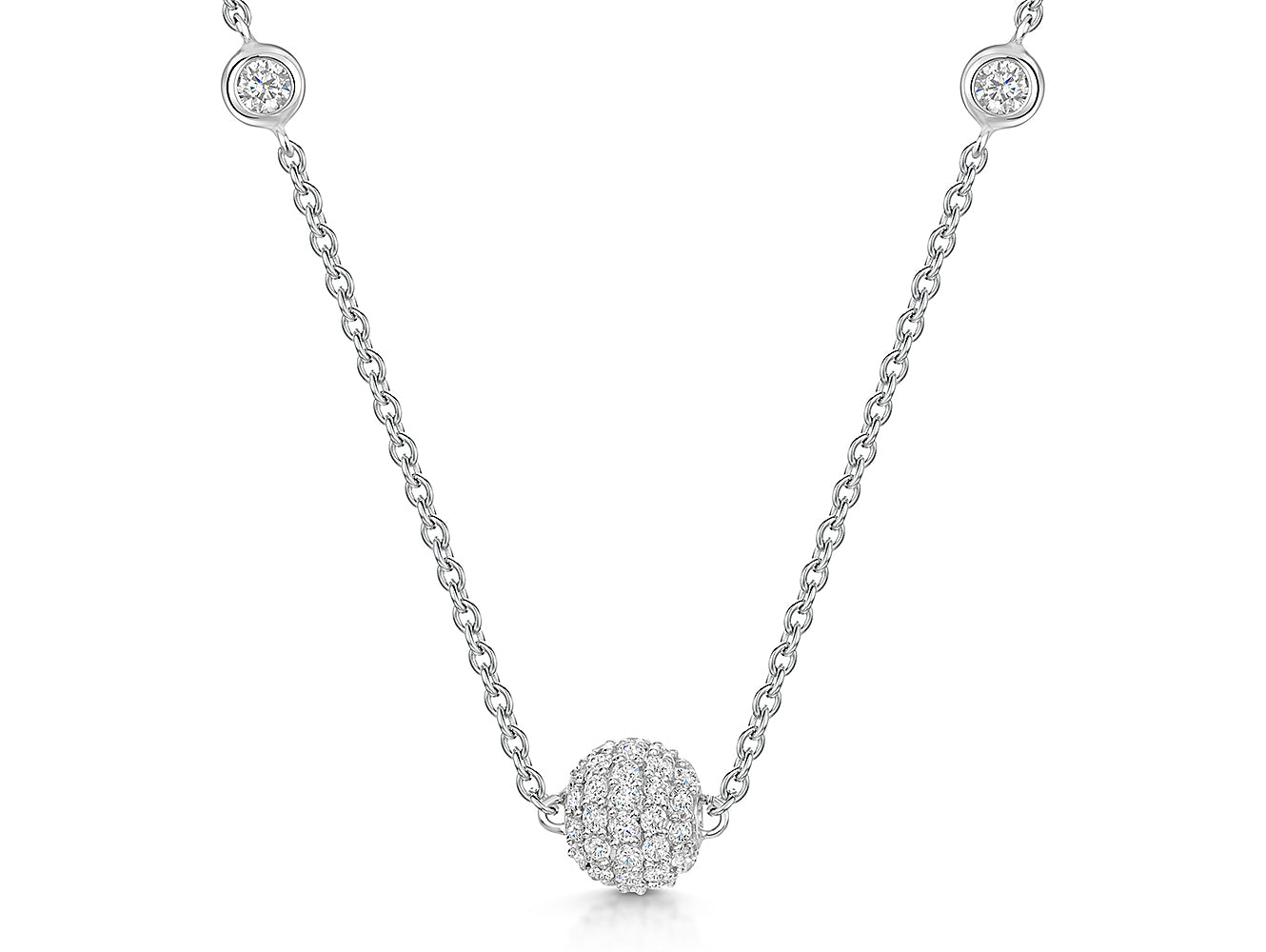 Sterling Silver Disco Ball Necklace With Cubic Zirconia