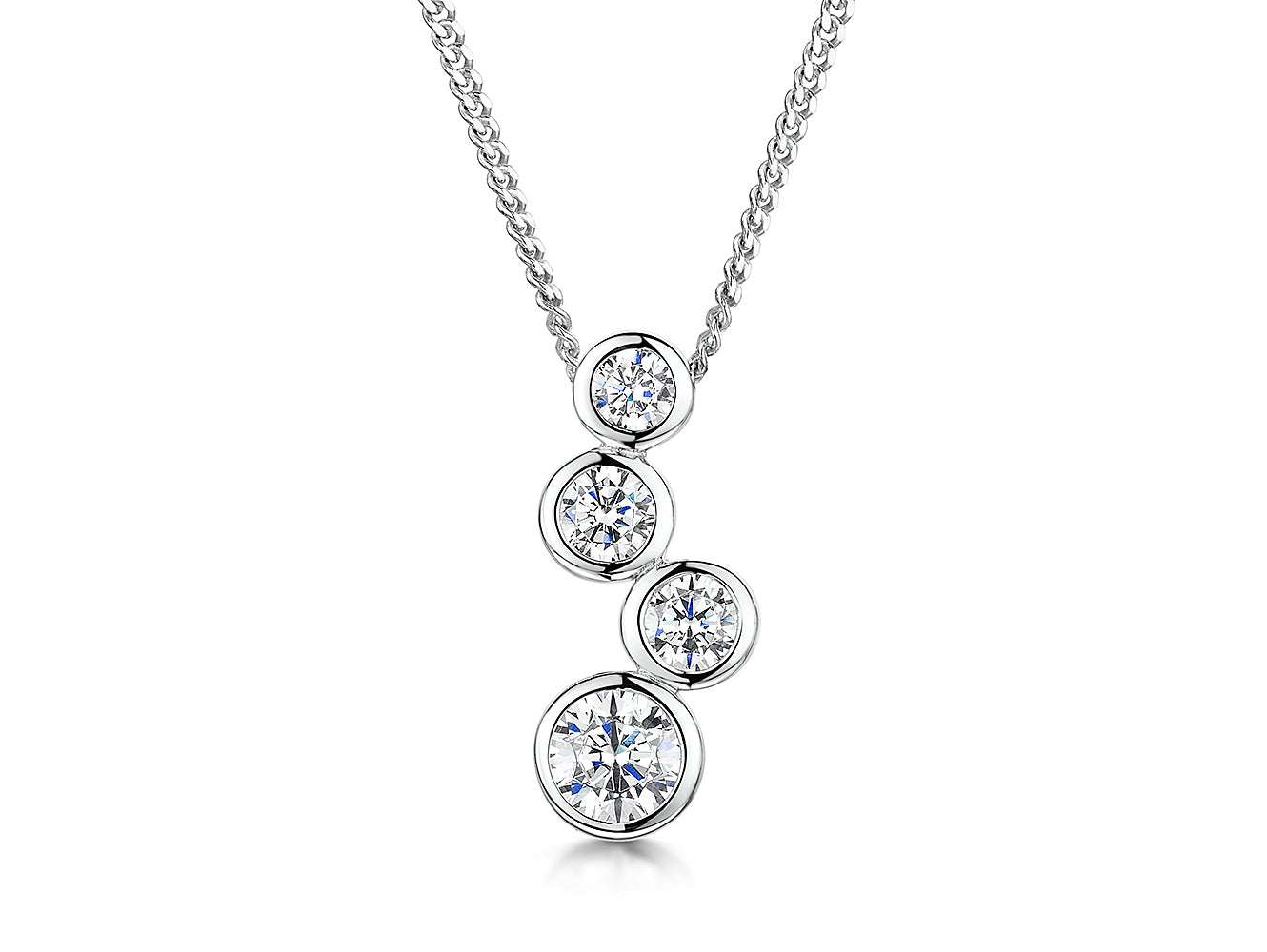 Solid 925 Sterling Silver Four-Stone CZ Bubble Drop Necklace