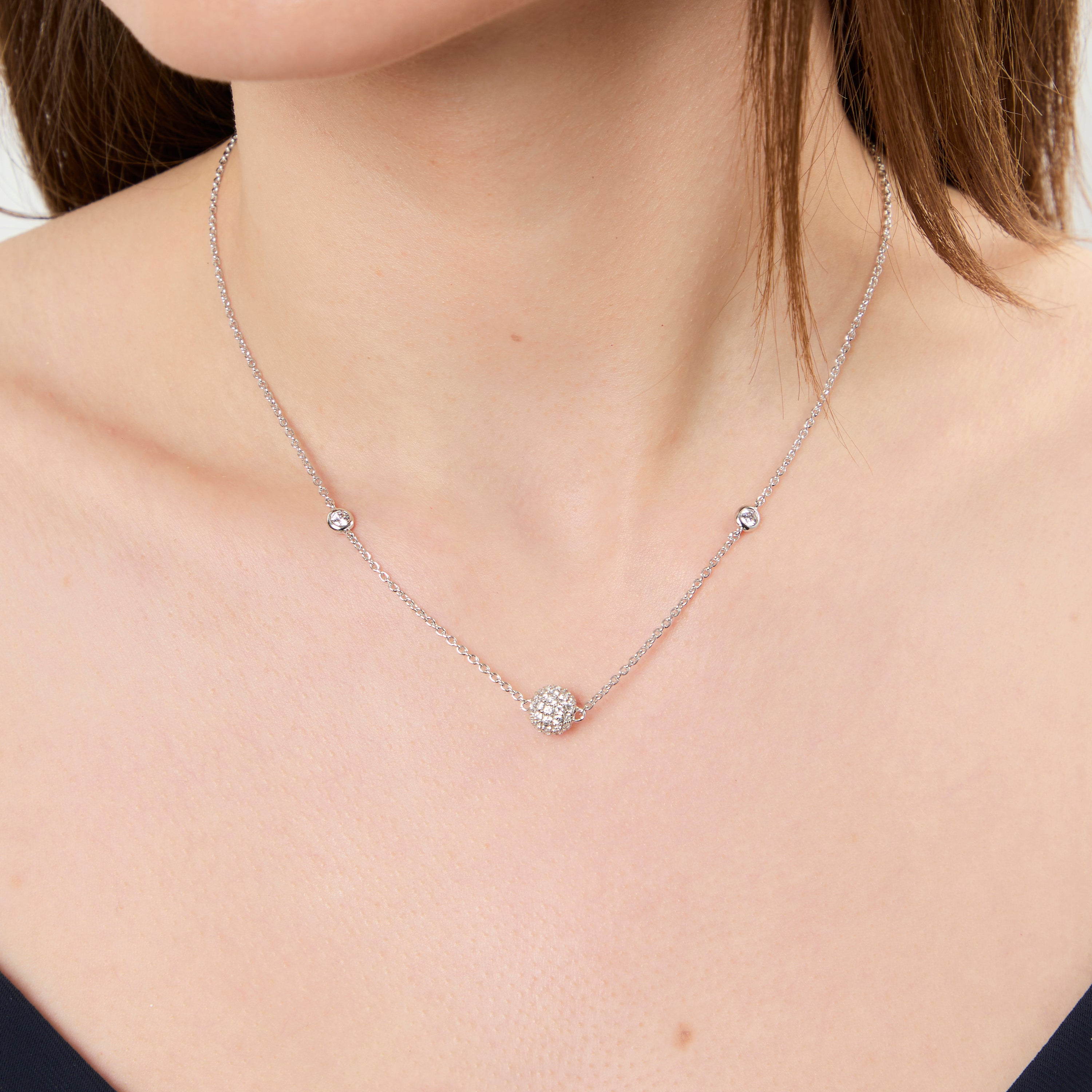 Sterling Silver Disco Ball Necklace With Cubic Zirconia