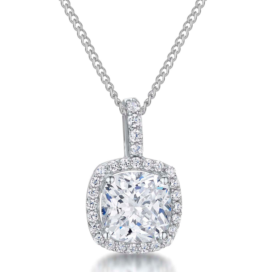 Sterling Silver Halo Cushion Cut Pendant