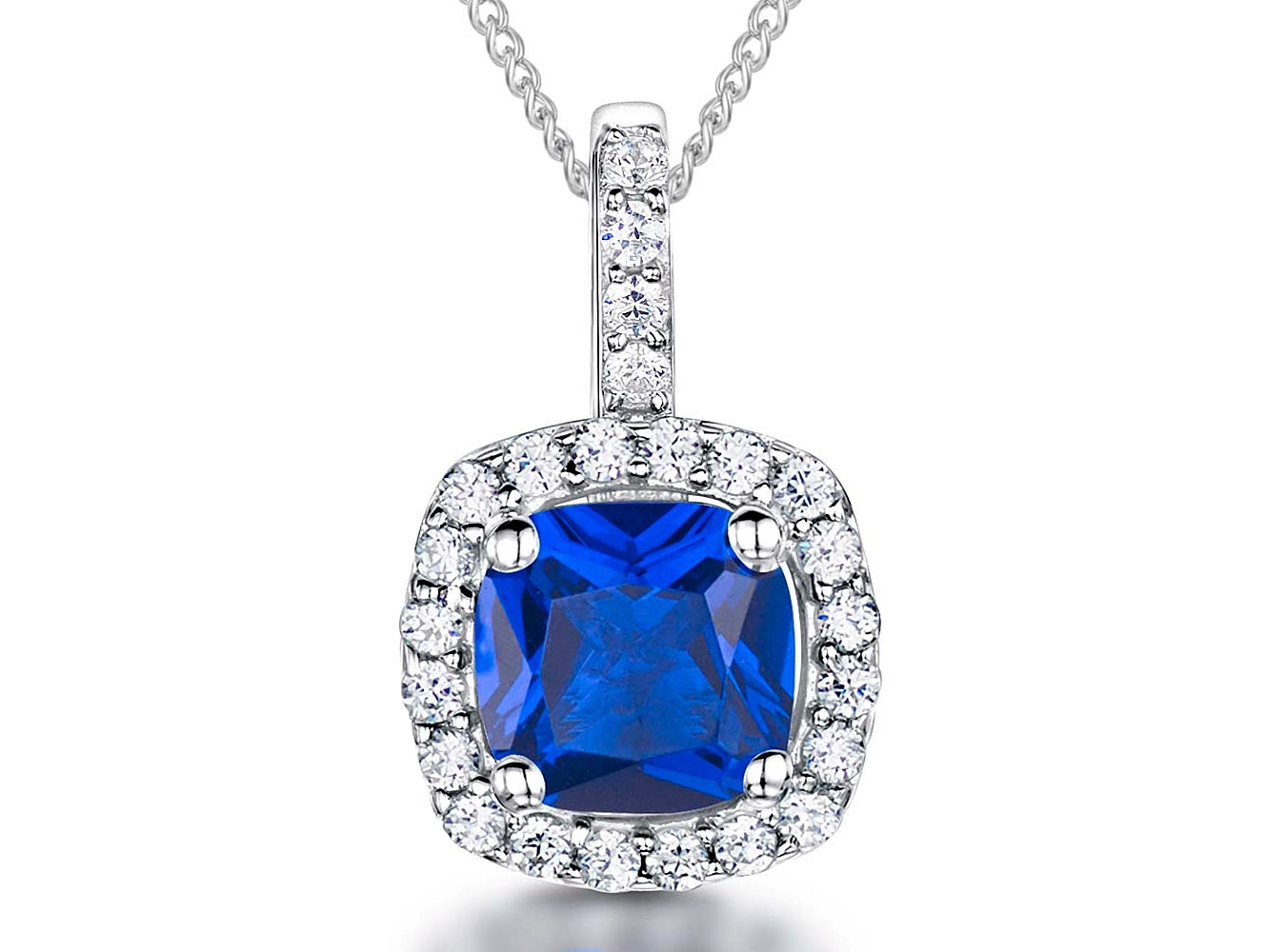 Sterling Silver Halo Cushion Cut Pendant