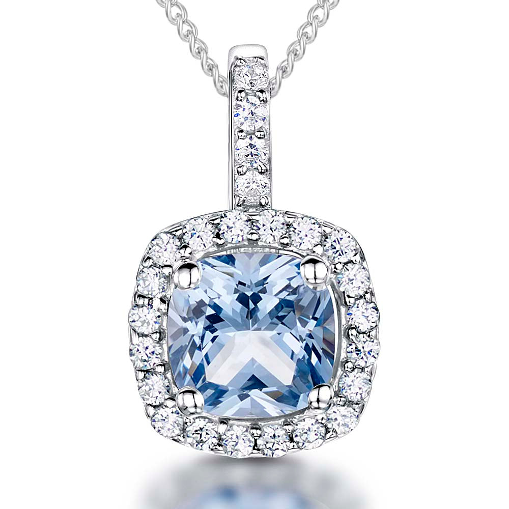 Sterling Silver Halo Cushion Cut Pendant