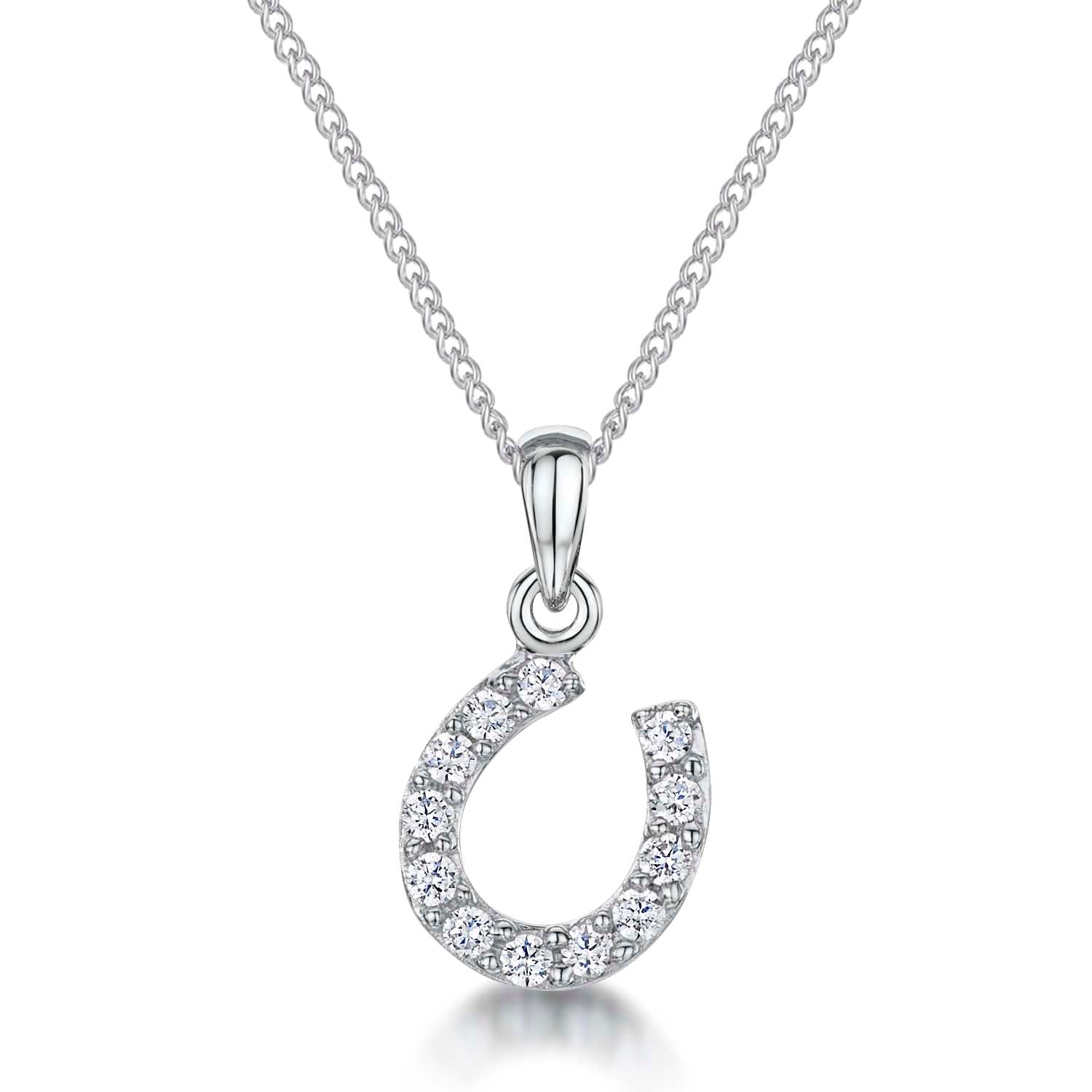 Sterling Silver Small Cubic Zirconia Horseshoe Pendant