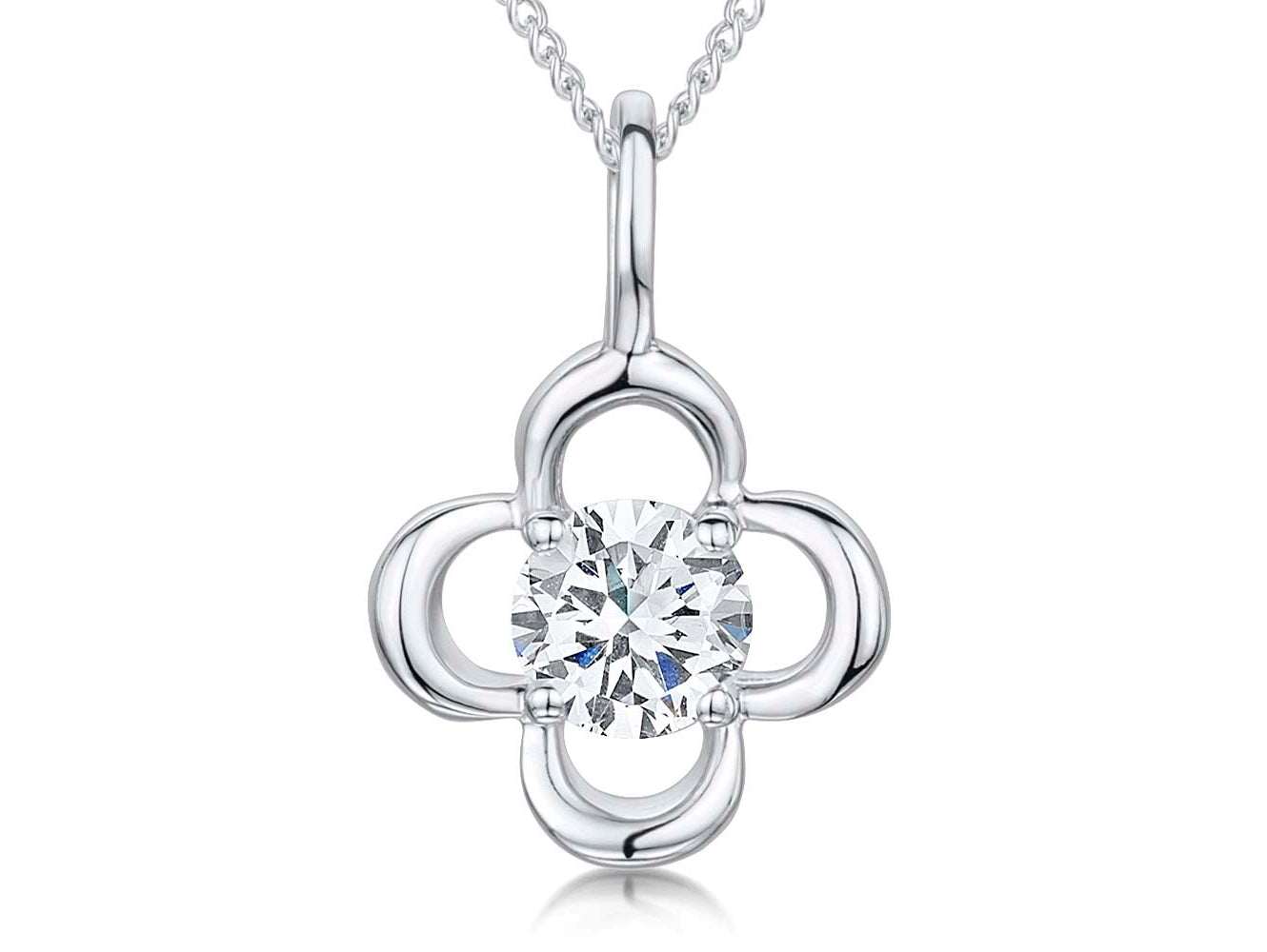 Sterling Silver And  White Zirconia Open Flower Pendant