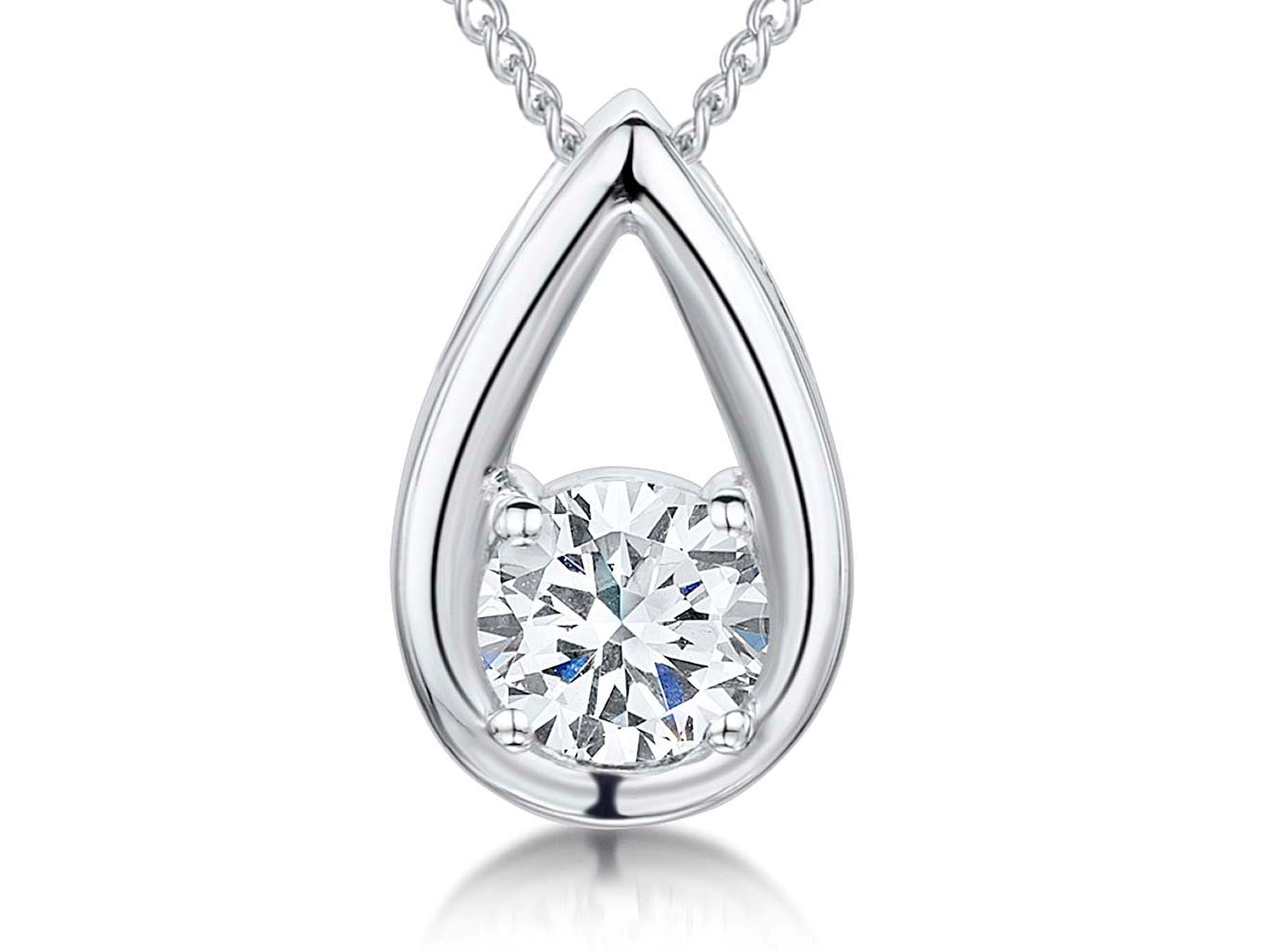 Sterling Silver Teardrop Pendant With Single Cubic Zirconia
