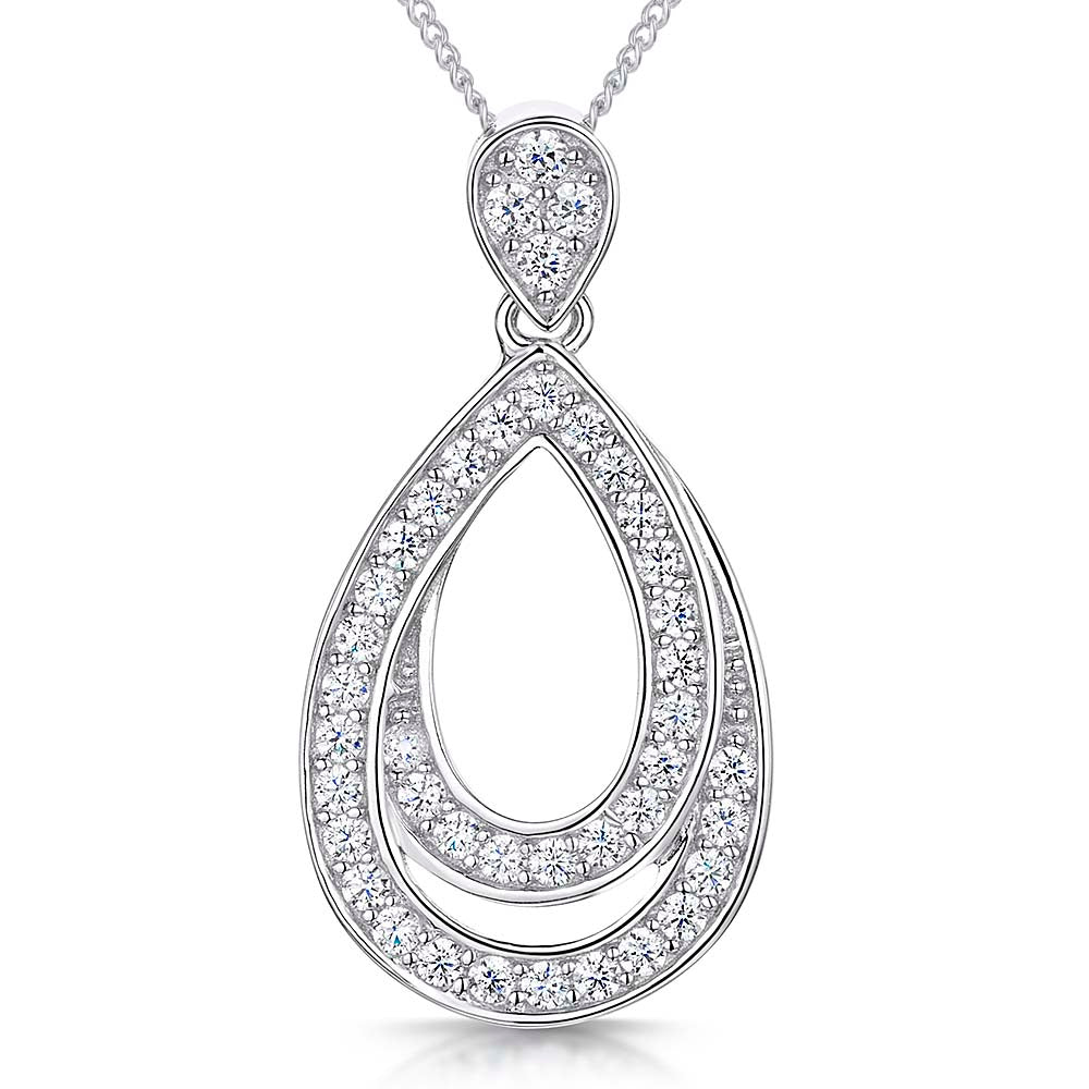 Sterling Silver Pave Set Double Teardrop Pendant