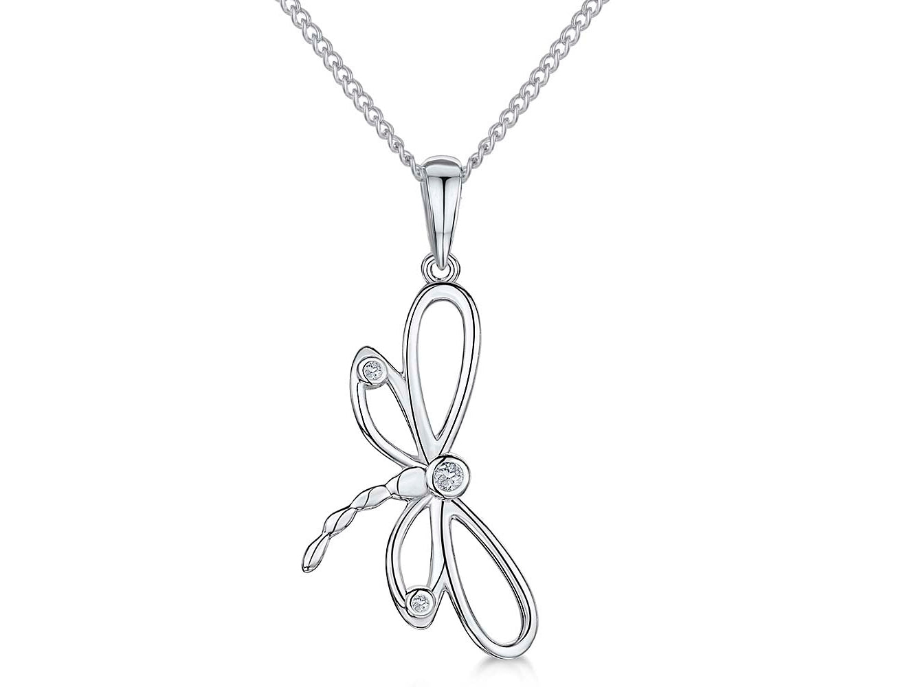 Sterling Silver Offset Butterfly With Cubic Zirconia
