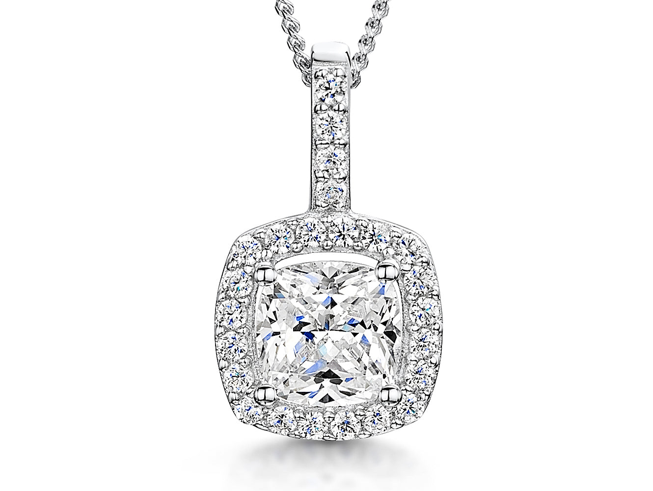 Sterling Silver Halo Cushion Cut Pendant