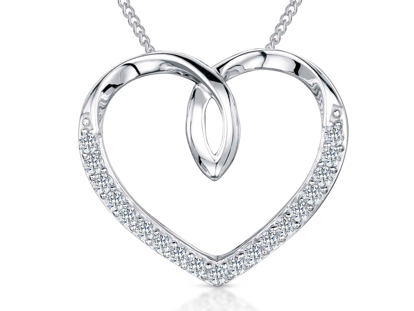 Sterling Silver  Half Set Twist Heart Pendant