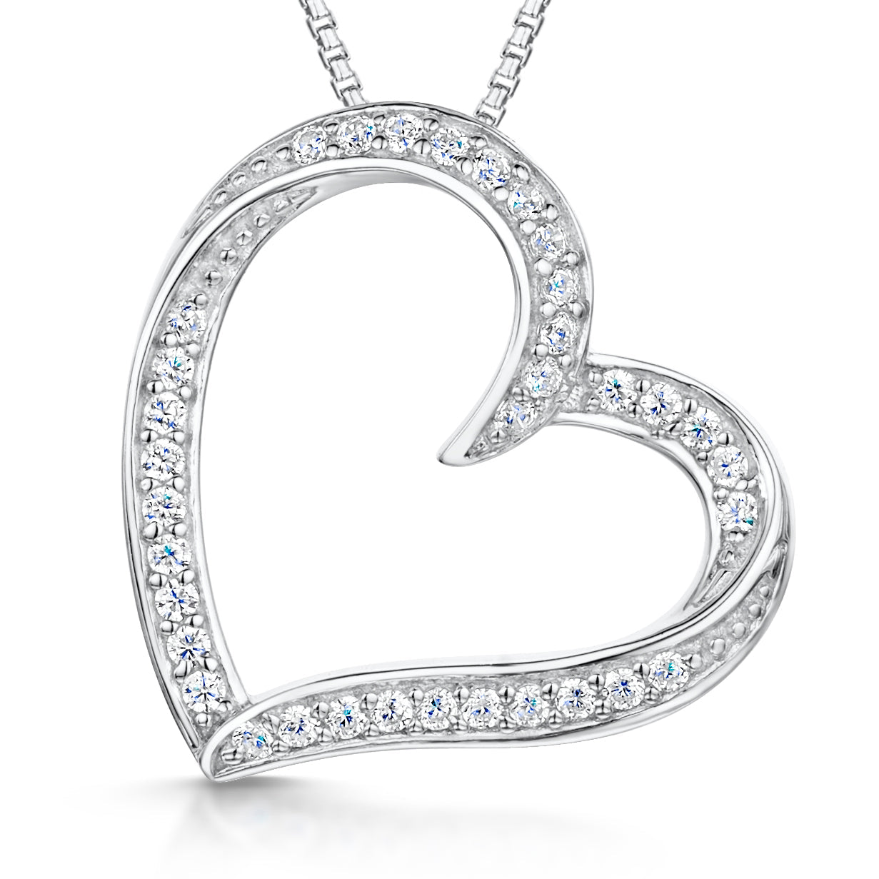 Sterling Silver Open Heart Encrusted With Cubic Zirconias