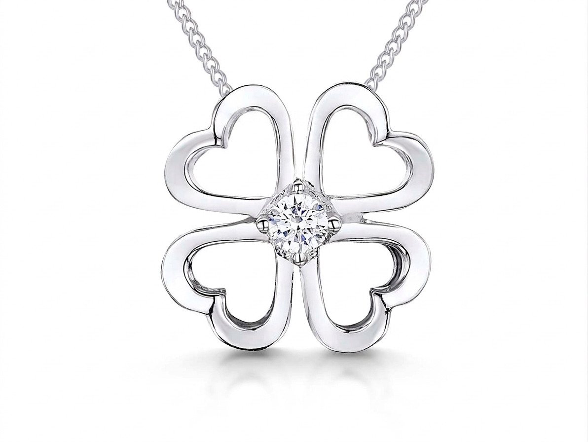 Sterling Silver Heart Shape Clover Pendant