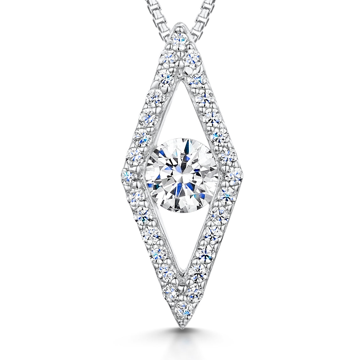 Sterling Silver Pointed Diamond Shaped Pendant With Central Cubic Zirconia