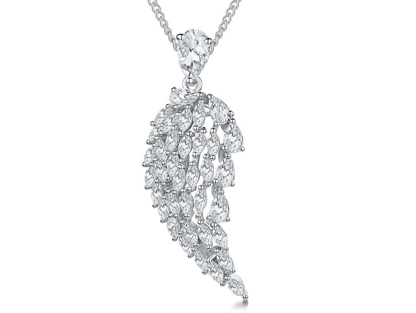 Sterling Silver Angel Wing Cubic Zirconia Pendant