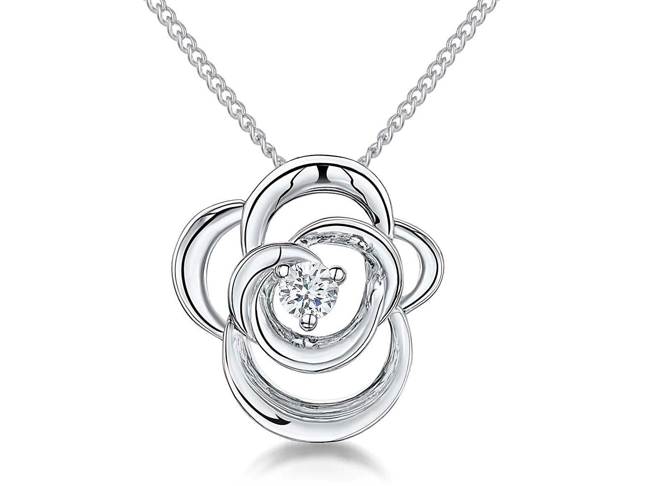 Sterling Silver Open Twisted Flower Set With A Cubic Zirconia Centre
