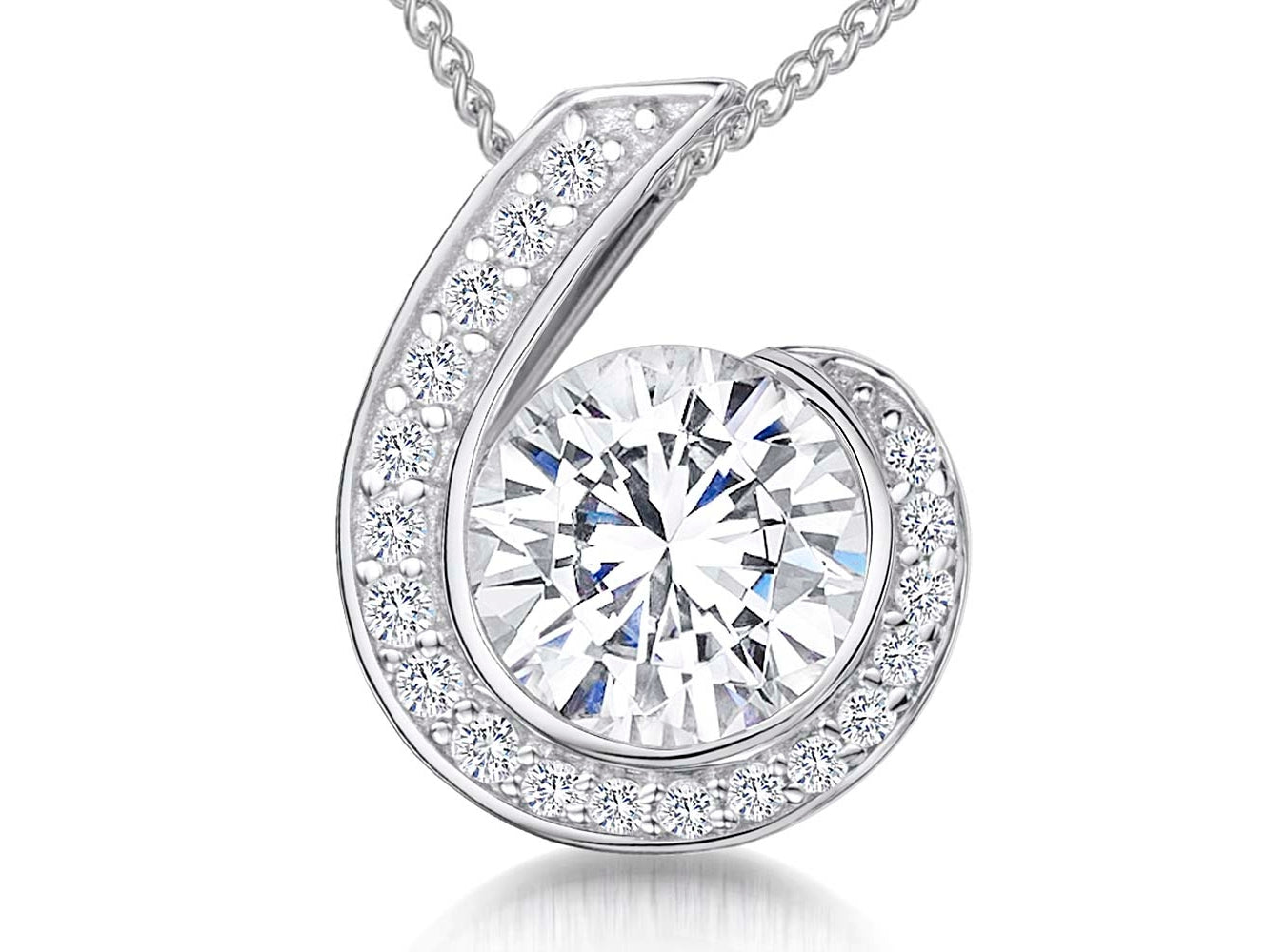 Sterling Silver Pave Set '6' Pendant With Central Cubic Zirconia